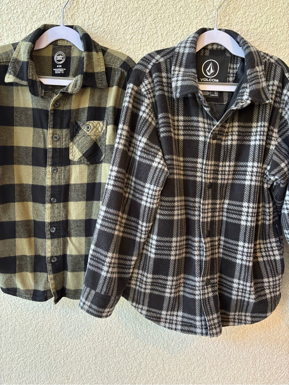 Boys Volcom Plaid Fleece Jacket - Wonder Nation Green Plaid Flannel Size 10 & 8